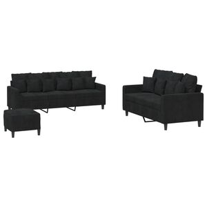 vidaXL Set de canapele cu perne, 3 piese, negru, catifea