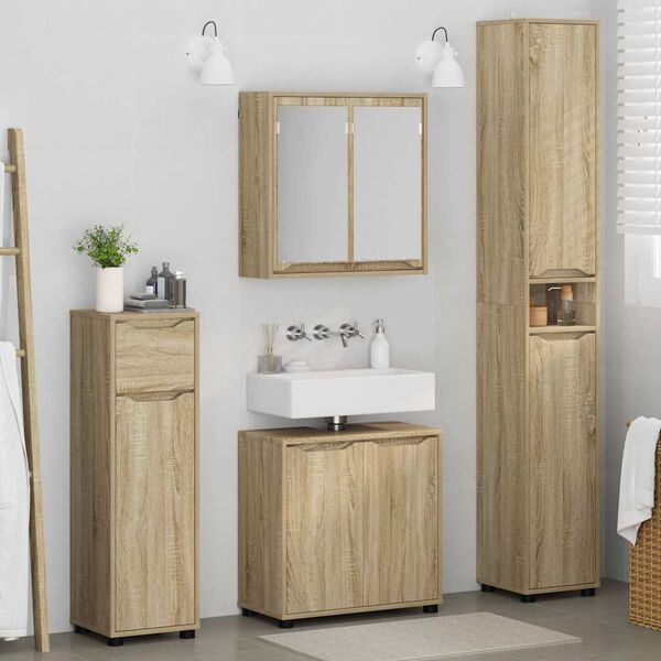 vidaXL Set de mobilier pentru baie 4 pcs Stejar Sonoma Lemn compozit