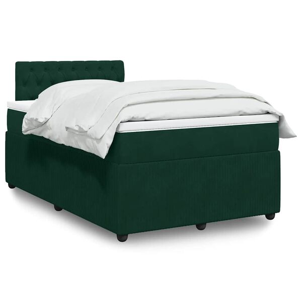 vidaXL Pat box spring cu saltea, verde &icirc;nchis, 120x190 cm, catifea