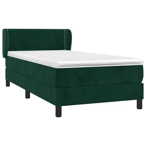 vidaXL Pat box spring cu saltea, verde &icirc;nchis, 90x190 cm, catifea