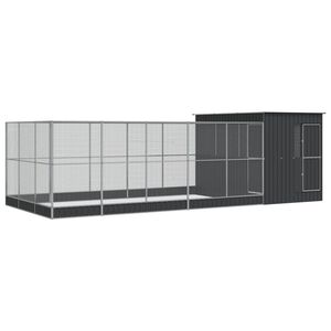 vidaXL Voliera de păsări cu extensie, argintiu, 704x303x216 cm, oțel