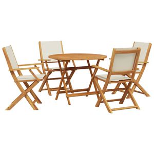vidaXL Set mobilier de grădină 5 piese textil alb crem/lemn masiv