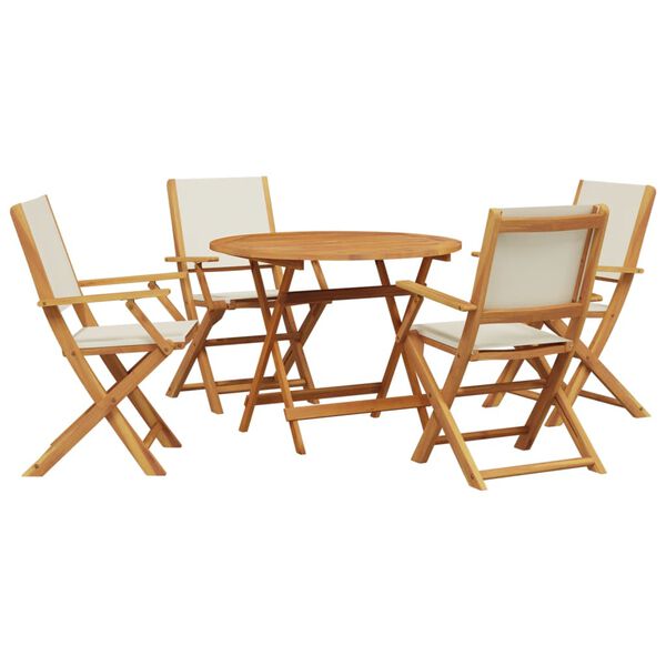 vidaXL Set mobilier de grădină 5 piese textil alb crem/lemn masiv