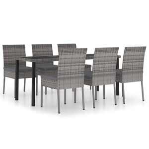 vidaXL Set mobilier de grădină, 7 piese, gri, poliratan