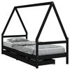 vidaXL Cadru de pat copii cu sertare, negru, 90x200 cm, lemn masiv pin
