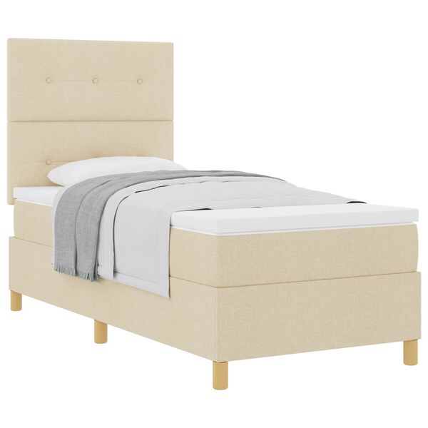 vidaXL Pat cu arcuri cu saltea cu headboard Crem 90 x 190 cm țesătură