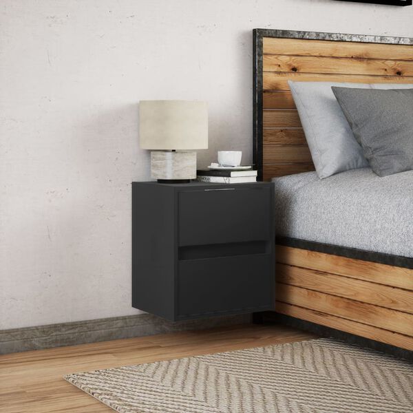 vidaXL Noptieră montată pe perete cu lumini LED, negru