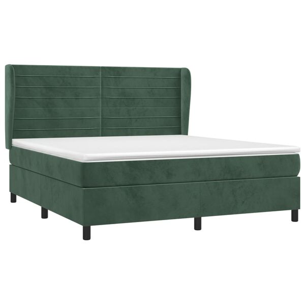 vidaXL Pat box spring cu saltea, verde &icirc;nchis, 160x200 cm, catifea