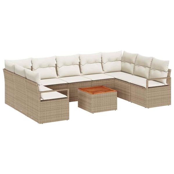 vidaXL Set de canapele pentru grădină cu pernă 10 pcs Bej Rattan poli