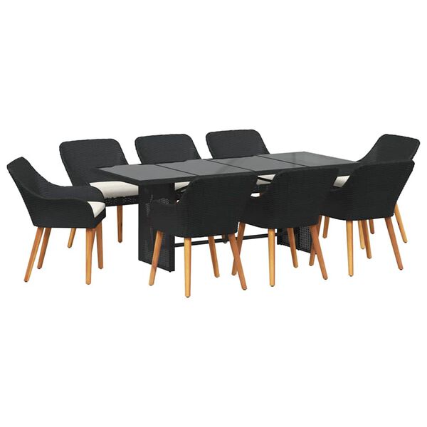 vidaXL Set de masă pentru grădină cu pernă 9 pcs Negru poliratan