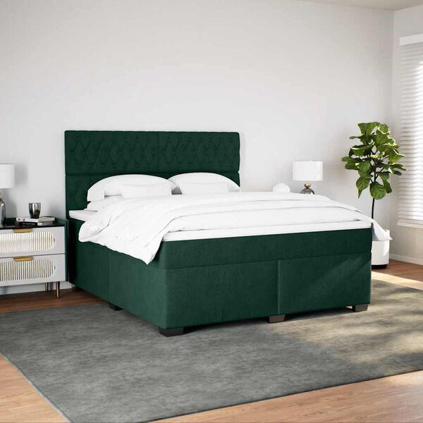 vidaXL Pat box spring cu saltea, verde &icirc;nchis, 180x200 cm, catifea