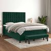 vidaXL Pat box spring cu saltea, verde &icirc;nchis, 140x200 cm, catifea