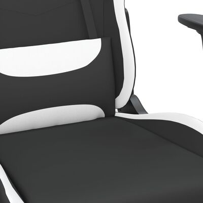 vidaXL Scaun de gaming cu masaj/suport picioare, negru și alb, textil