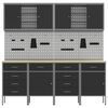 vidaXL Dulap de lucru cu sertar 10 pcs Negru Lemn ingineresc și oțel