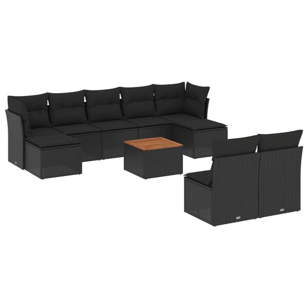 vidaXL Set canapele de grădină cu perne, 10 piese, negru, poliratan