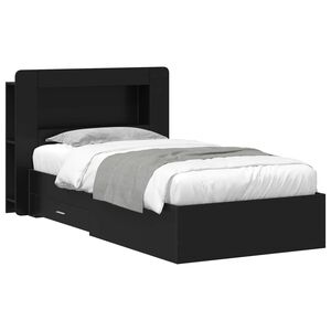 vidaXL Cadru de pat cu depozitare Negru 75 x 190 cm Lemn prelucrat