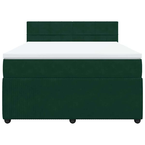 vidaXL Pat box spring cu saltea, verde &icirc;nchis, 140x190 cm, catifea