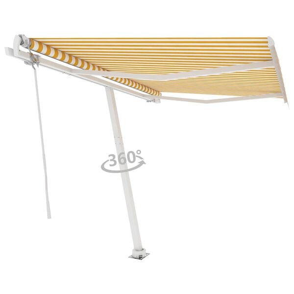 vidaXL Copertină autonomă retractabilă automat galben&alb 300x250 cm