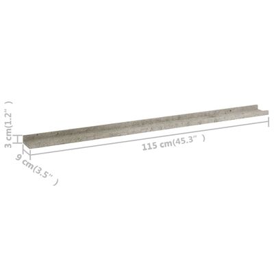 vidaXL Rafturi de perete, 2 buc., gri beton, 115x9x3 cm
