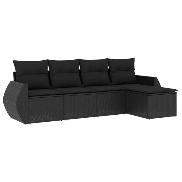 vidaXL Set mobilier de grădină cu perne, 5 piese, negru, poliratan