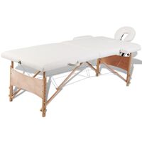 vidaXL Masă de masaj pliabilă, 2 zone, crem, cadru din lemn