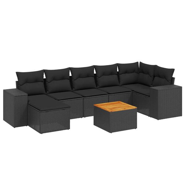 vidaXL Set mobilier de grădină cu perne, 8 piese, negru, poliratan