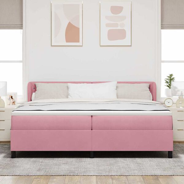 vidaXL Pat cu arcuri cu saltea cu headboard Roz 200 x 200 cm Catifea