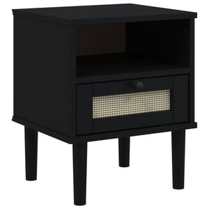 vidaXL Noptieră SENJA, aspect ratan negru, 40x35x48 cm, lemn masiv pin