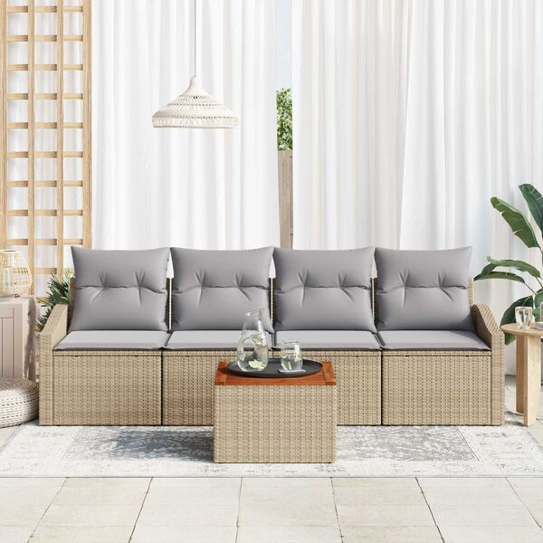 vidaXL Set de canapele pentru grădină cu pernă 5 pcs Bej Rattan poli