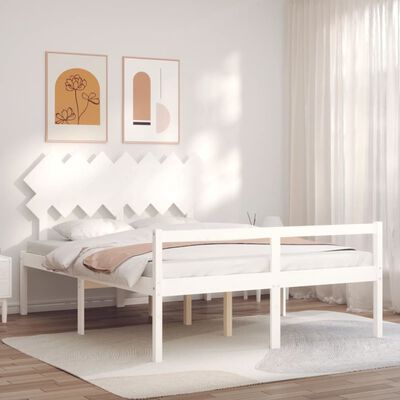 vidaXL Cadru de pat senior cu tăblie, 140x190 cm, alb, lemn masiv