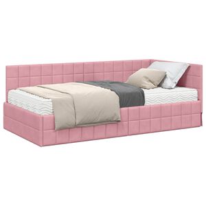 vidaXL Cadru de pat colțar cu saltea 2 buc. Roz 90 x 190 cm Catifea
