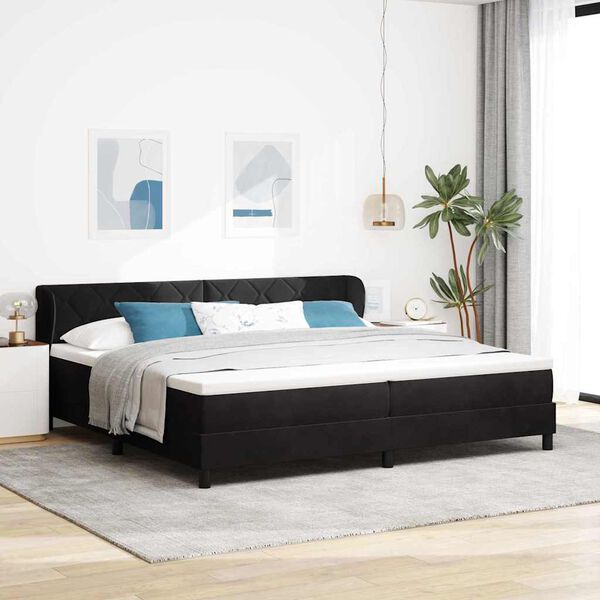 vidaXL Pat cu arcuri cu saltea cu headboard Negru 200 x 200 cm Catifea