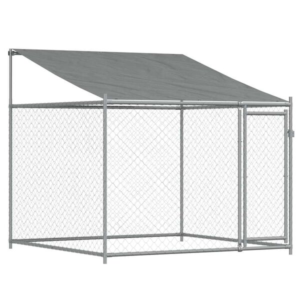 vidaXL Cușcă de c&acirc;ini cu acoperiș și ușă gri, 2x2x2 m, oțel galvanizat