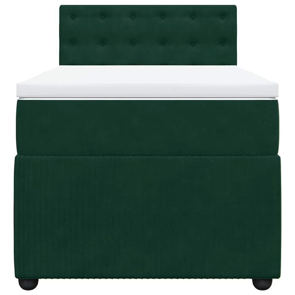 vidaXL Pat box spring cu saltea, verde &icirc;nchis, 90x190 cm, catifea