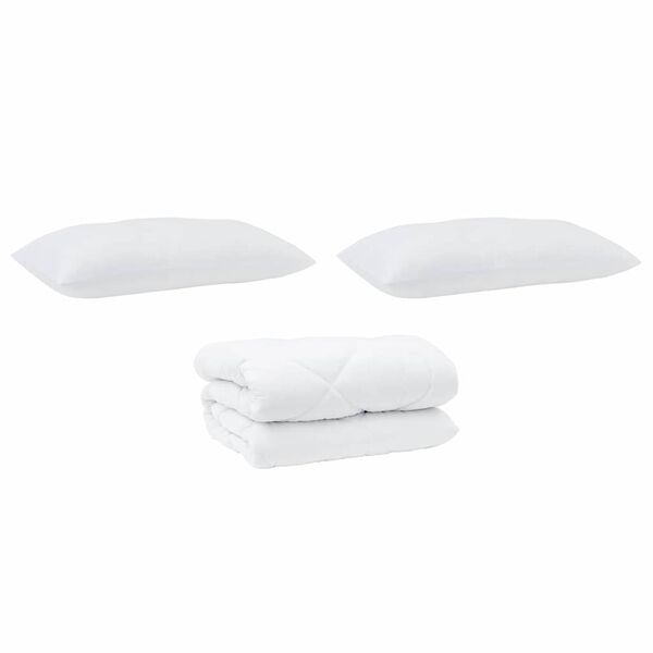 vidaXL Duvet cu perne cu pernă 3 pcs Alb Microfibră și Pene de Rață