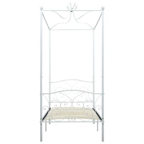 vidaXL Cadru de pat cu baldachin, alb, 90 x 200 cm, metal