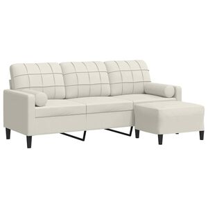 vidaXL Canapea cu 3 locuri și taburet, crem, 180 cm, catifea