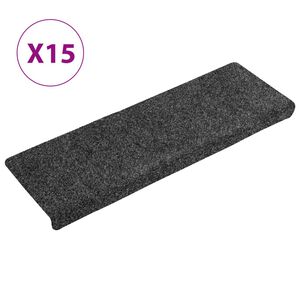 vidaXL Covorașe scări autoadezive, 15 buc., 65x21x4 cm, gri &icirc;nchis, cu margine dreptunghiulară