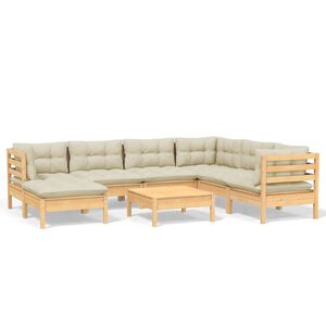 vidaXL Set mobilier de grădină cu perne crem, 8 piese, lemn masiv pin