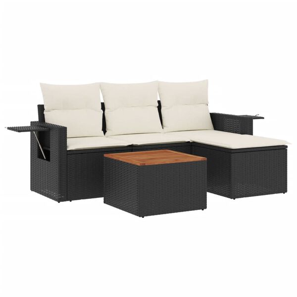 vidaXL Set mobilier de grădină cu perne, 5 piese, negru, poliratan