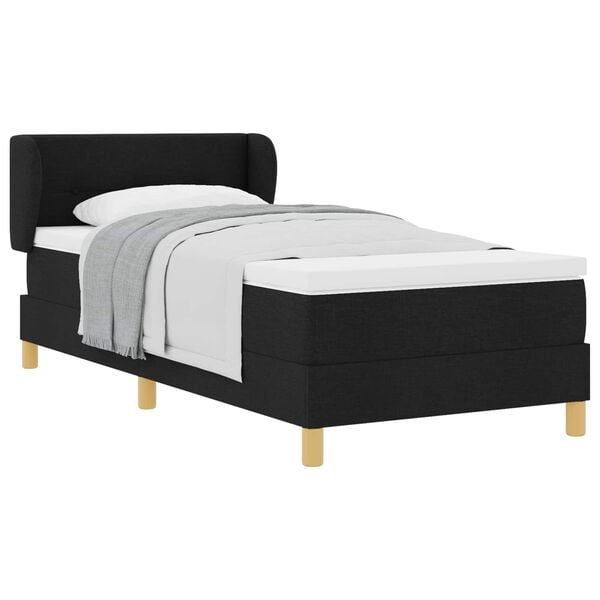 vidaXL Pat cu arcuri cu saltea cu headboard Negru 90 x 200 cm țesătură