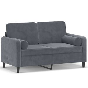 vidaXL Canapea cu 2 locuri cu pernuțe, gri &icirc;nchis, 120 cm, catifea