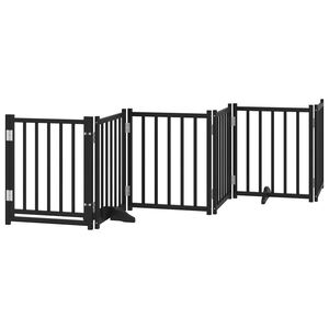 vidaXL Poartă c&acirc;ini pliabilă cu ușă, 6 panouri negru 300 cm, lemn brad