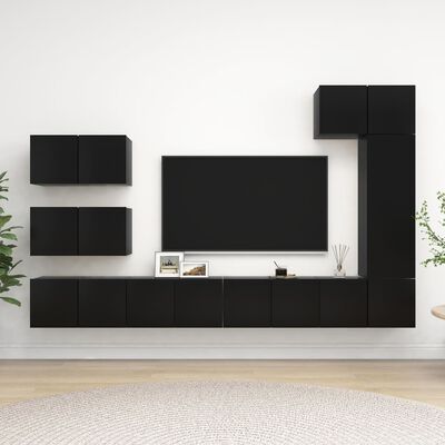 vidaXL Set dulapuri TV, 8 piese, negru, lemn prelucrat