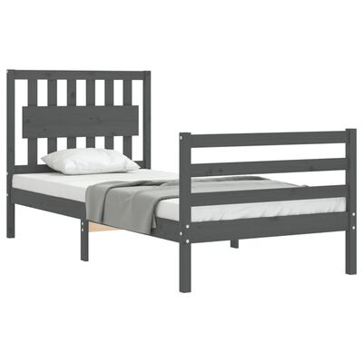 vidaXL Cadru de pat cu tăblie single, gri, lemn masiv