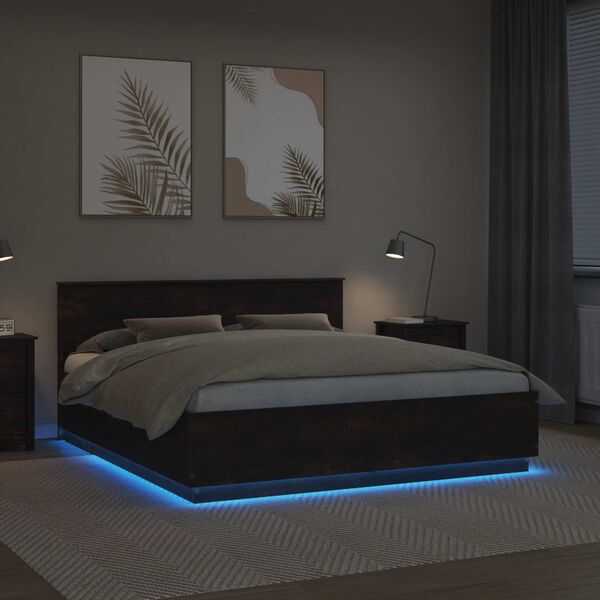 vidaXL Cadru de pat Stejar fumuriu 200 x 200 cm Lemn compozit