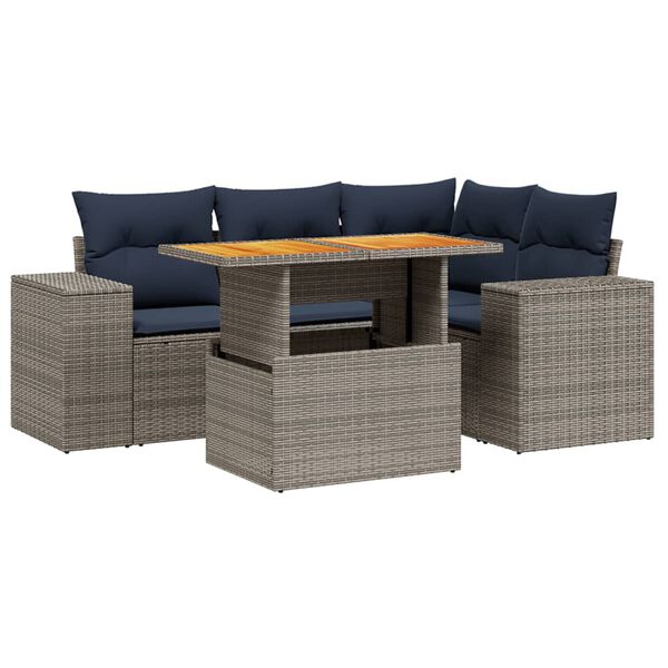 vidaXL Set canapele de grădină cu perne, 5 piese, gri, poliratan