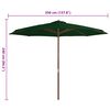 vidaXL Umbrelă de soare de exterior, stâlp din lemn, verde, 350 cm