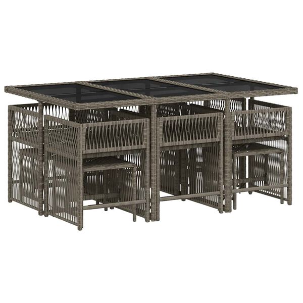 vidaXL Set mobilier de grădină cu perne, 11 piese, gri, poliratan