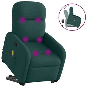 vidaXL Fotoliu rabatabil de masaj, cu ridicare, verde &icirc;nchis, textil
